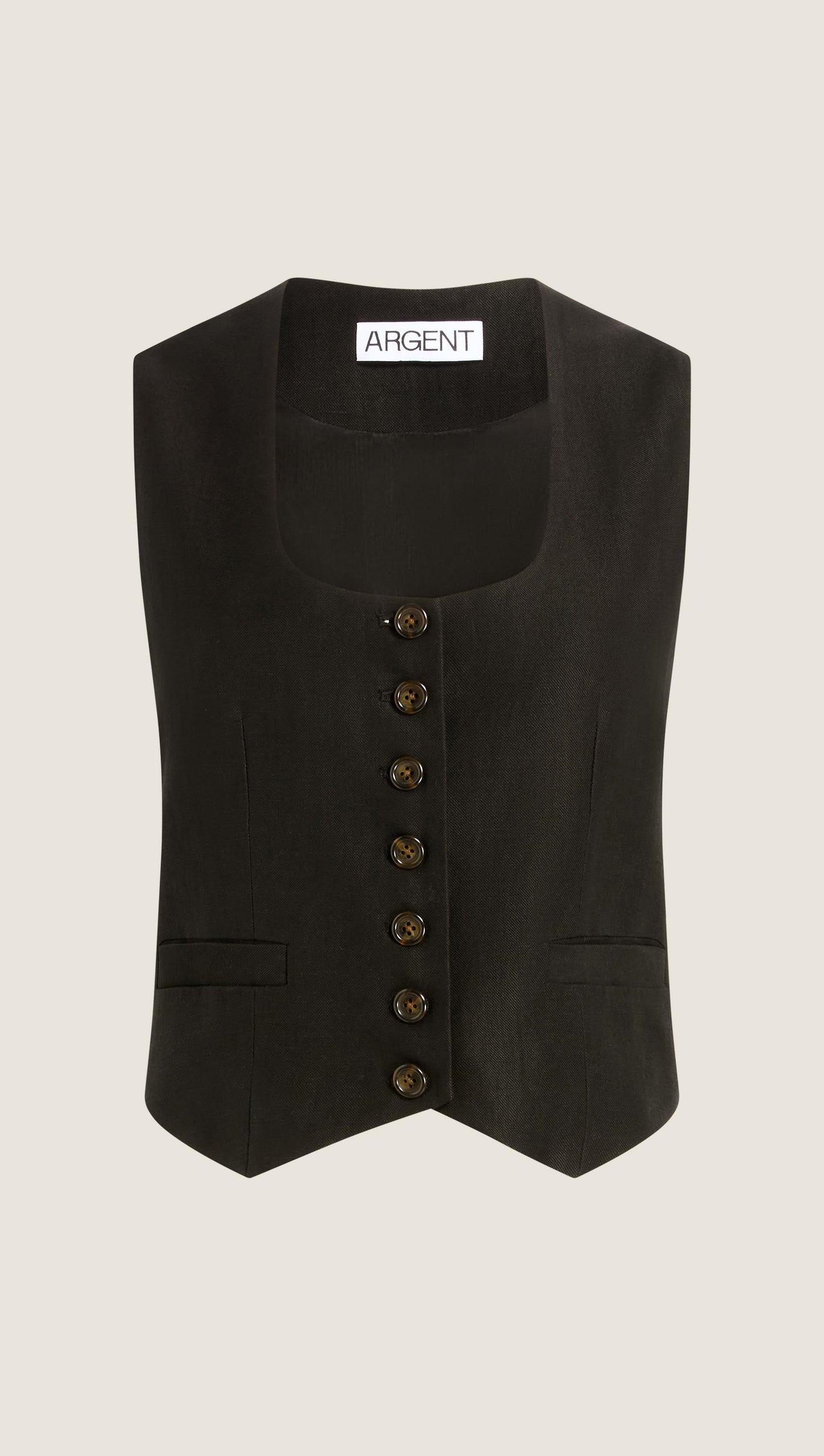 Scoop Neck Waistcoat in Viscose Linen | Black