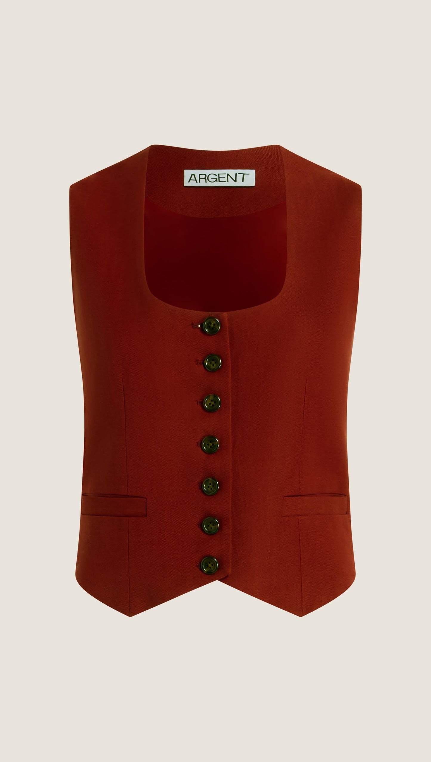 Scoop Neck Waistcoat in Viscose Linen | Maroon