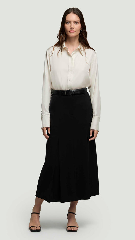 Godet Skirt in Stretch Crepe | Black
