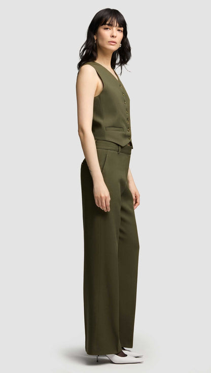 Shallow V-Neck Waistcoat in Viscose Wool Twill | Olive