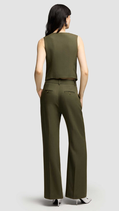 Shallow V-Neck Waistcoat in Viscose Wool Twill | Olive