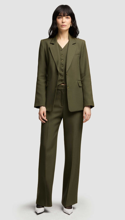 Shallow V-Neck Waistcoat in Viscose Wool Twill | Olive