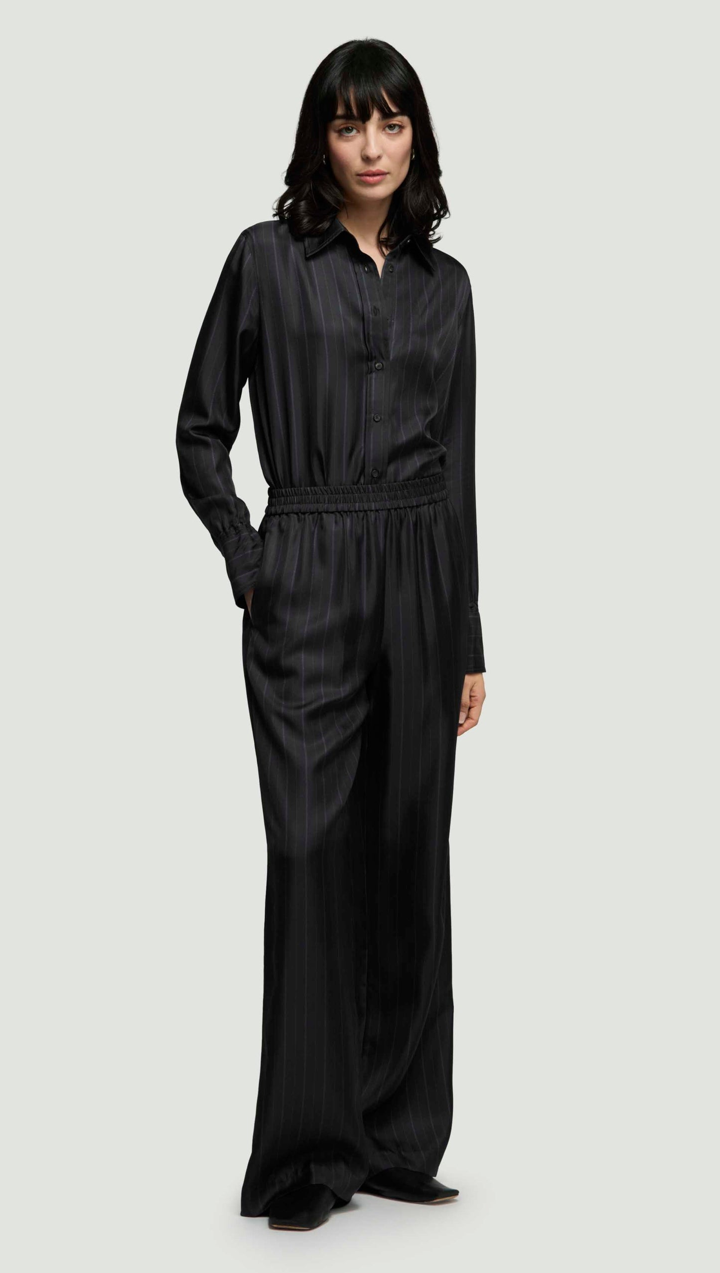 Pull-Up Pant in Silk Twill | Midnight Stripe