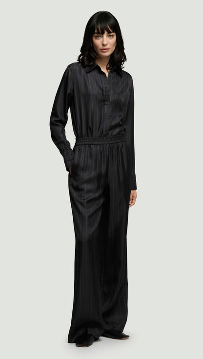 Pull-Up Pant in Silk Twill | Midnight Stripe