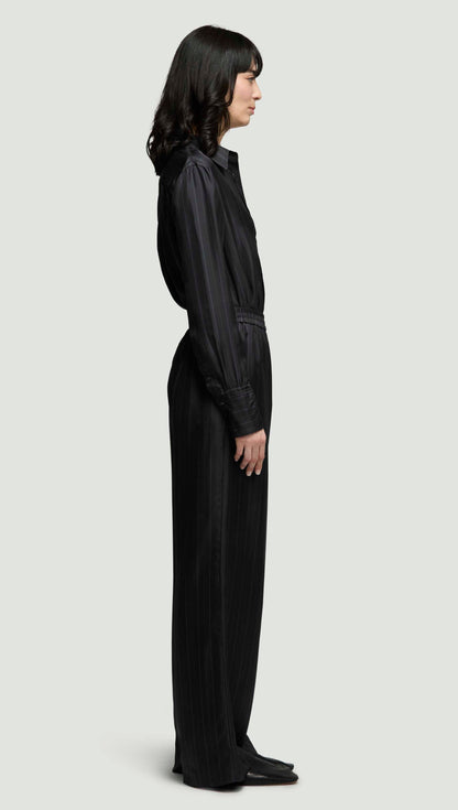 Pull-Up Pant in Silk Twill | Midnight Stripe