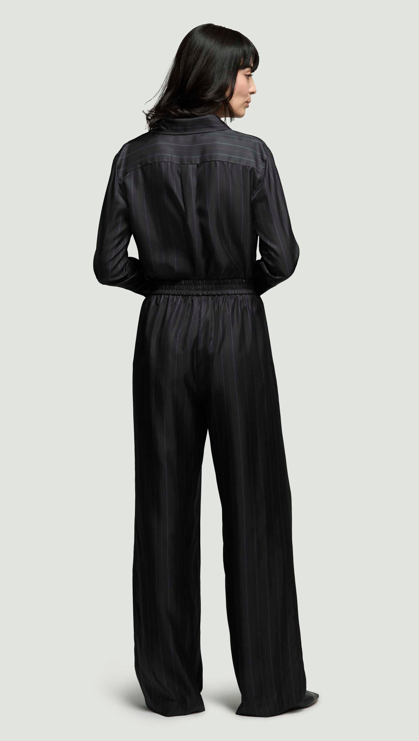 Pull-Up Pant in Silk Twill | Midnight Stripe