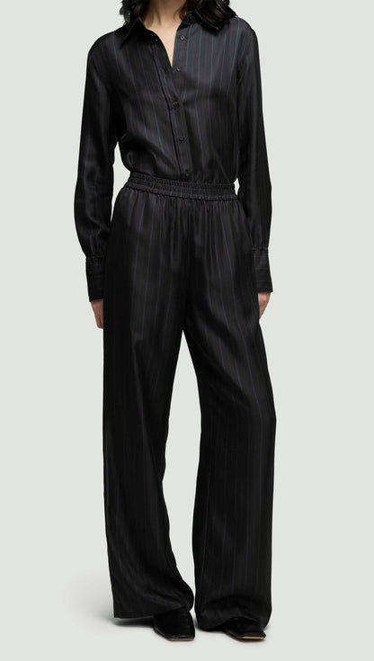 Pull-Up Pant in Silk Twill | Midnight Stripe