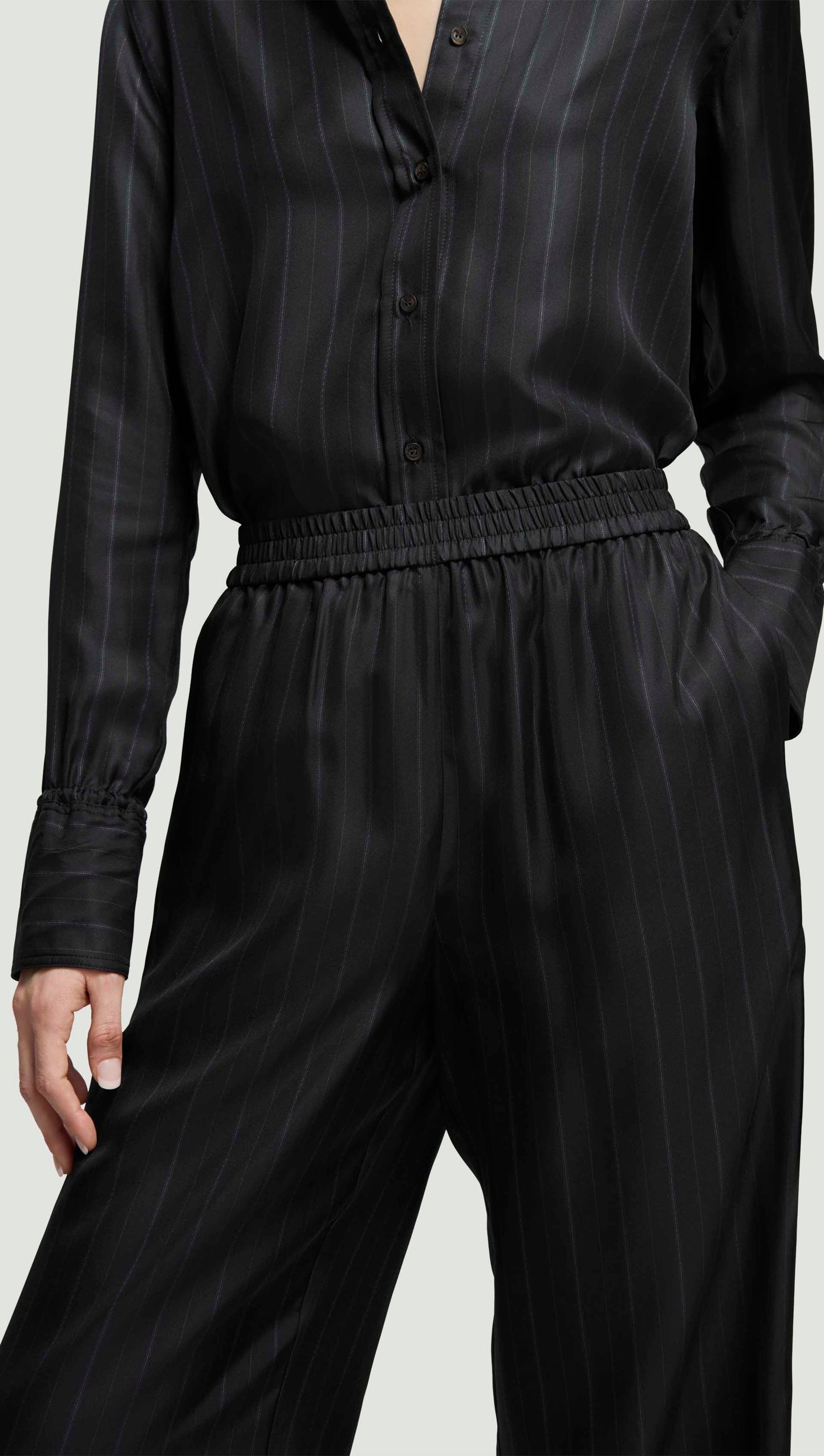 Pull-Up Pant in Silk Twill | Midnight Stripe