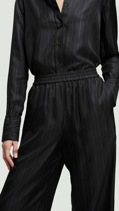 Pull-Up Pant in Silk Twill | Midnight Stripe