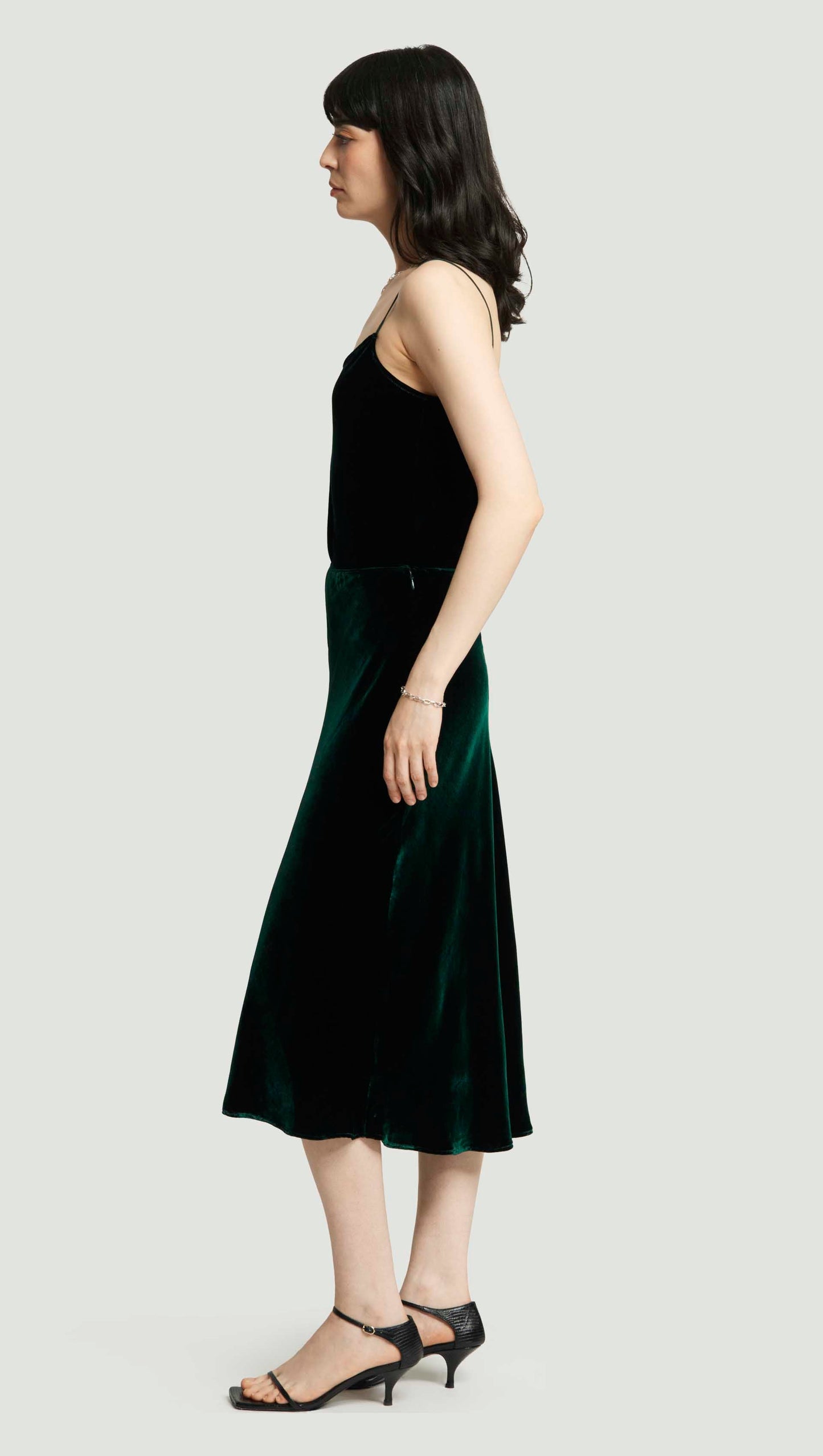 Bias Midi Skirt in Velvet | Deep Forest