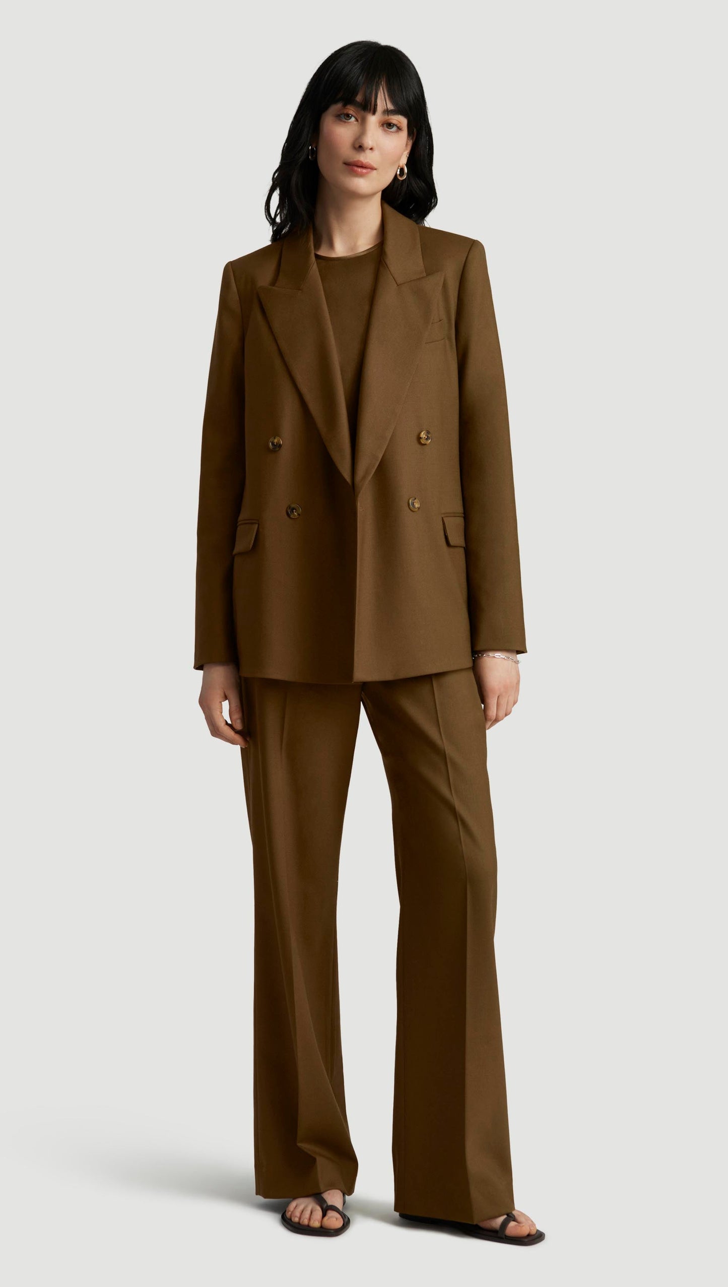 Peak Lapel Blazer in Seasonless Wool | Mushroom