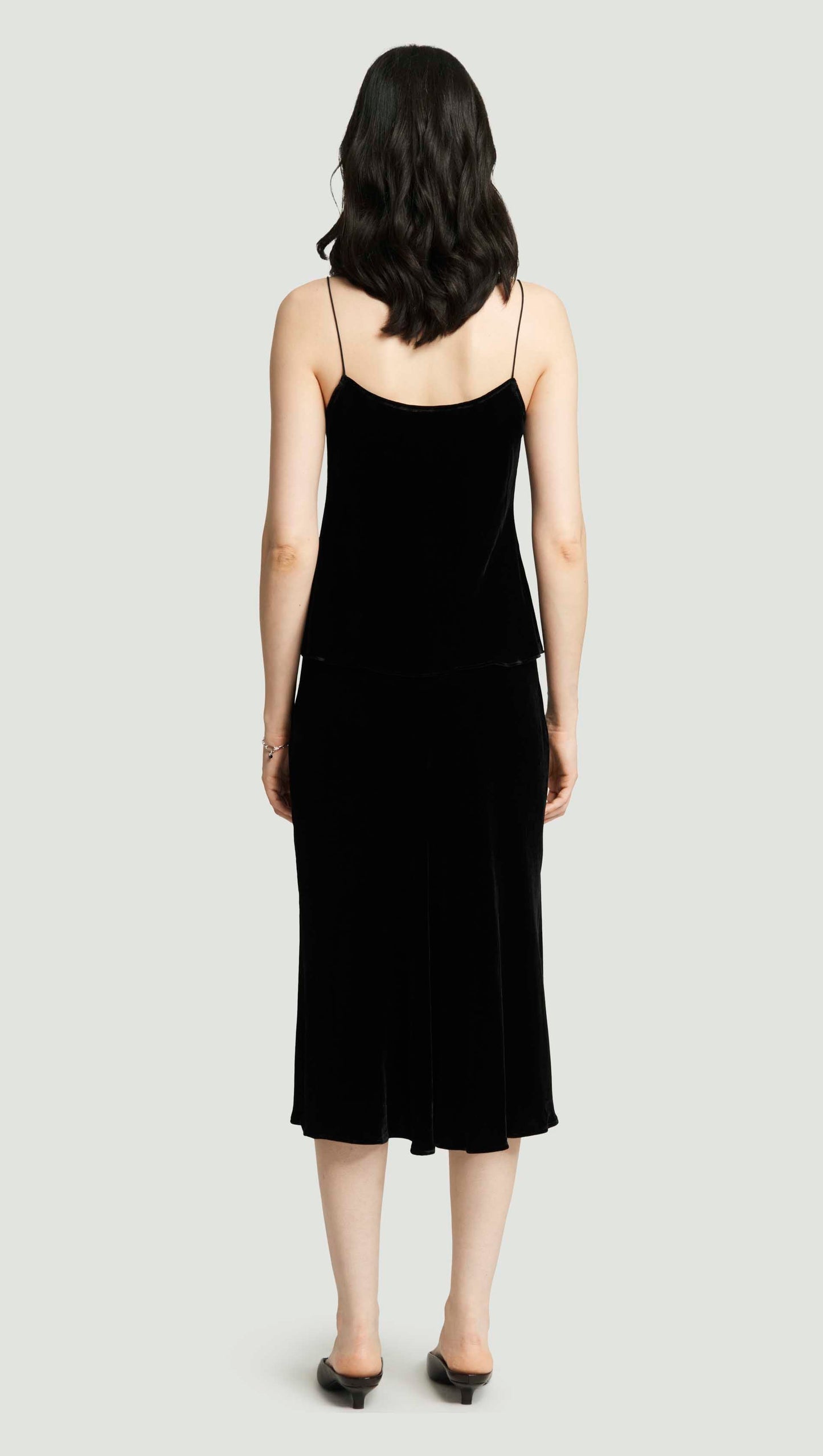 Bias Midi Skirt in Velvet | Black