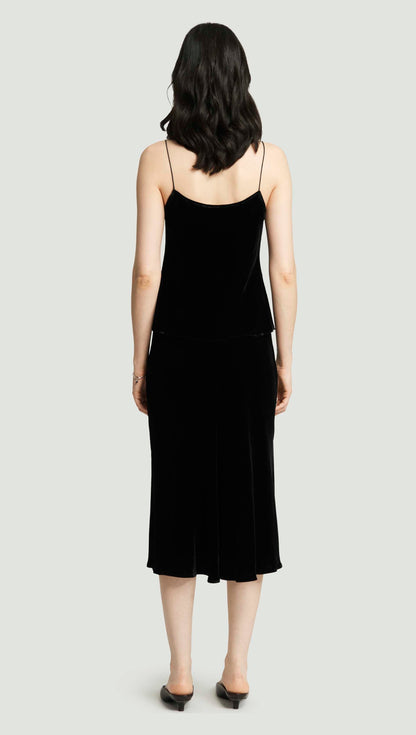 Bias Midi Skirt in Velvet | Black