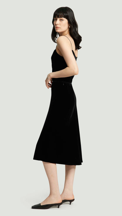 Bias Midi Skirt in Velvet | Black