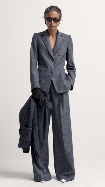 Single Pleat Trouser in Textured Wool | Grey Melange
