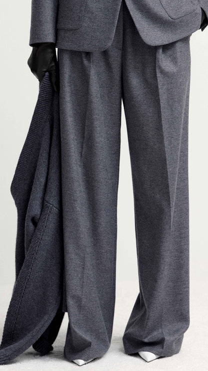 Single Pleat Trouser in Textured Wool | Grey Melange