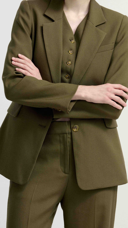 Shallow V-Neck Waistcoat in Viscose Wool Twill | Olive