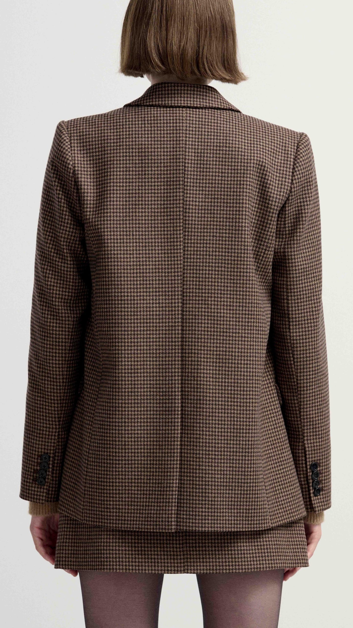 Peak Lapel Blazer in Viscose Blend | Brown/Camel Houndstooth