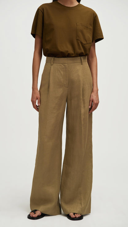 Single Pleat Trouser in Basket Weave Linen | Fern