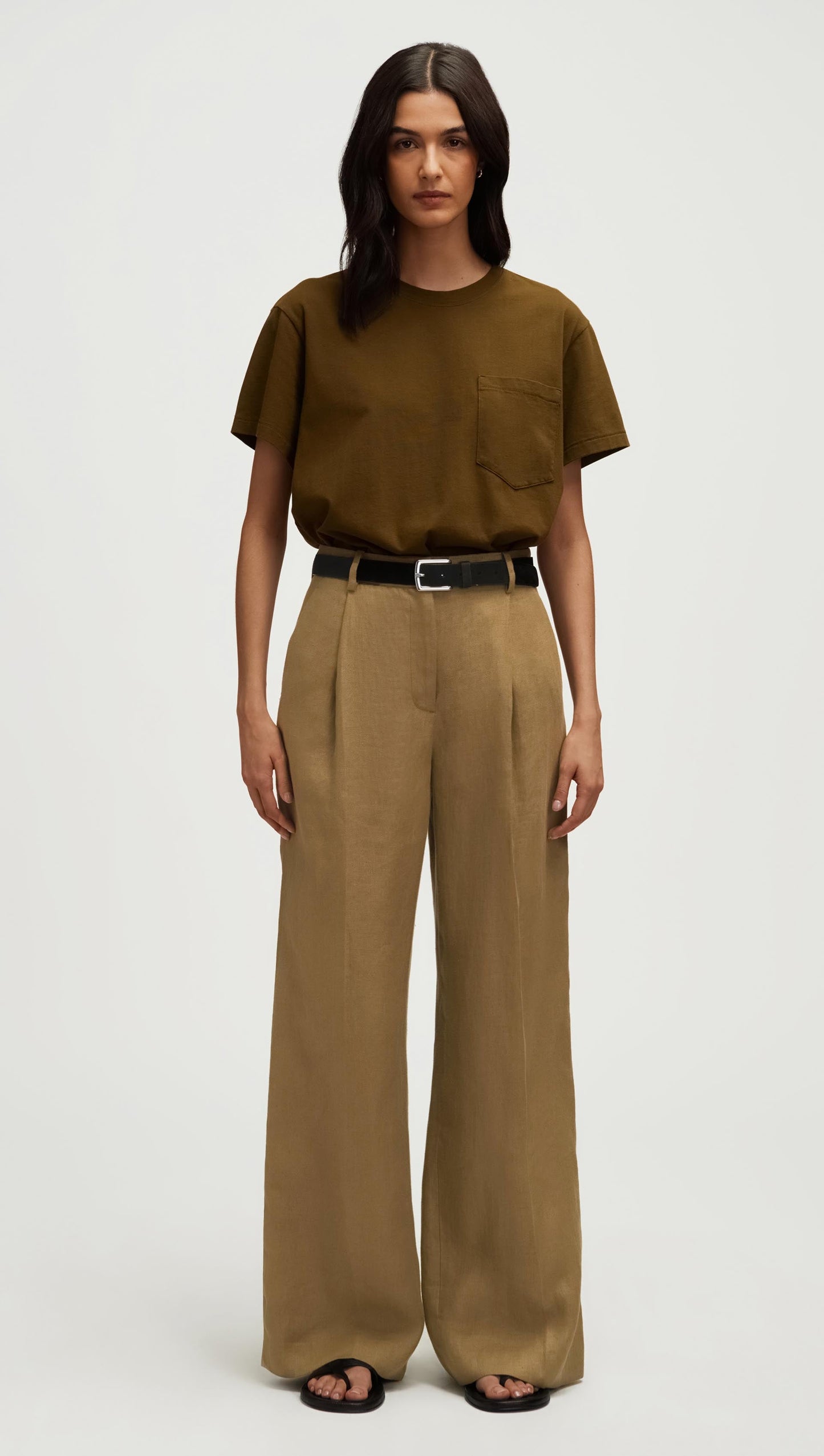 Single Pleat Trouser in Basket Weave Linen | Fern