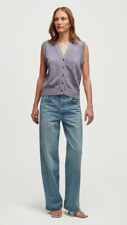Knit Button Vest in Cotton | Purple Multi
