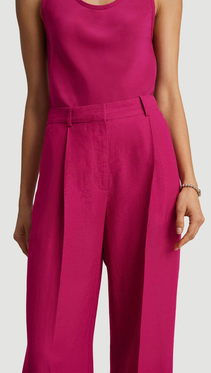 Single Pleat Trouser in Viscose Linen Twill | Fuchsia
