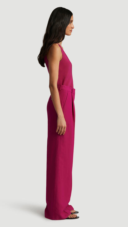 Single Pleat Trouser in Viscose Linen Twill | Fuchsia