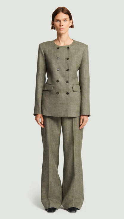 Double-Breasted Crewneck Blazer in Herringbone | Ash