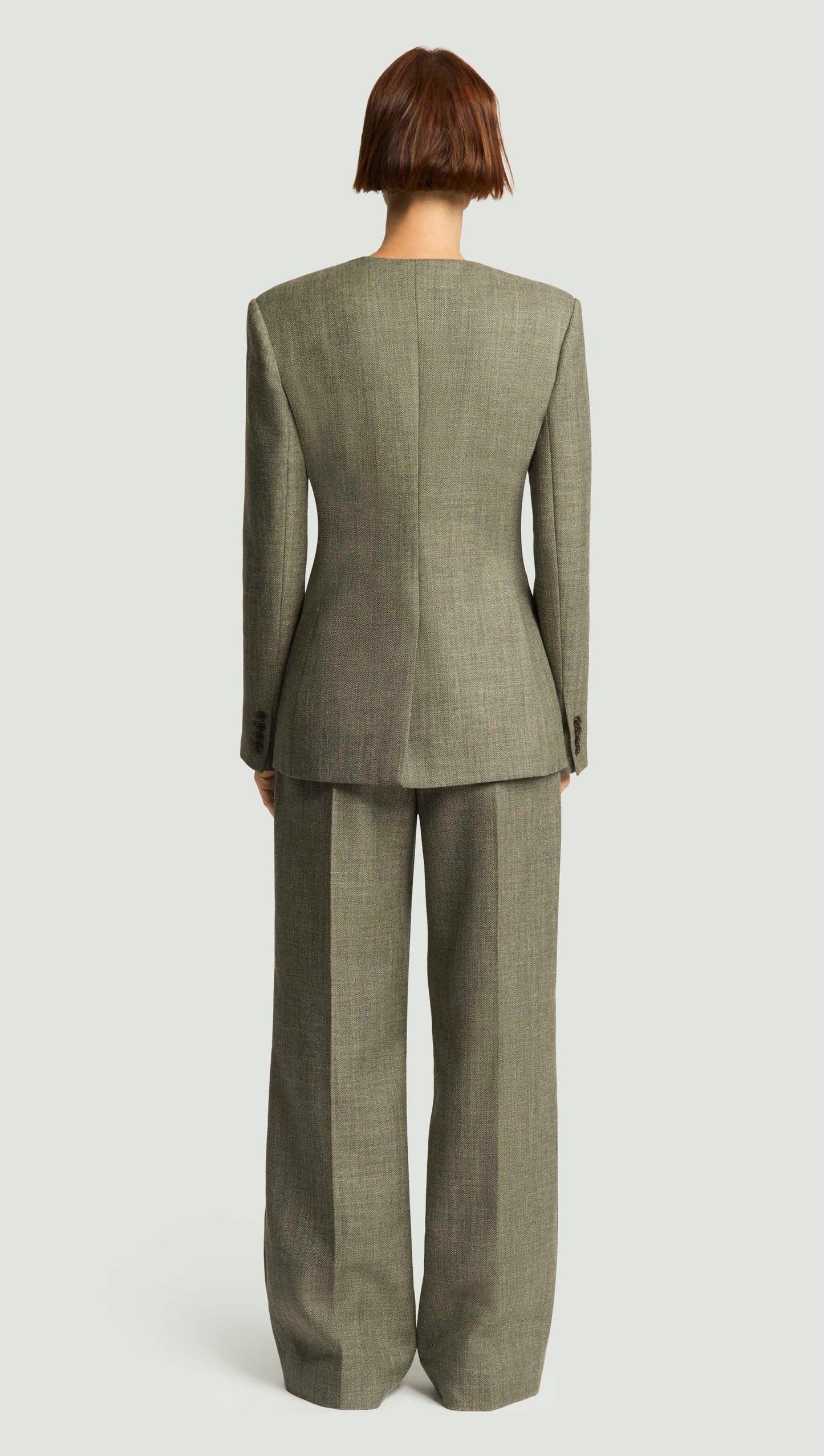 Double-Breasted Crewneck Blazer in Herringbone | Ash