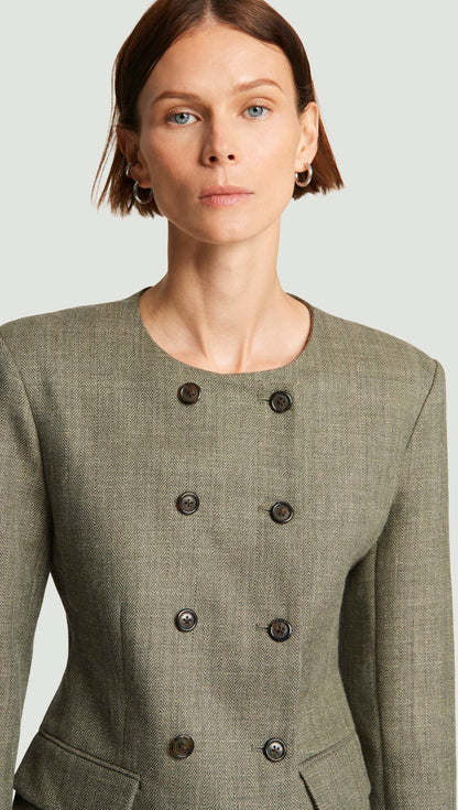 Double-Breasted Crewneck Blazer in Herringbone | Ash