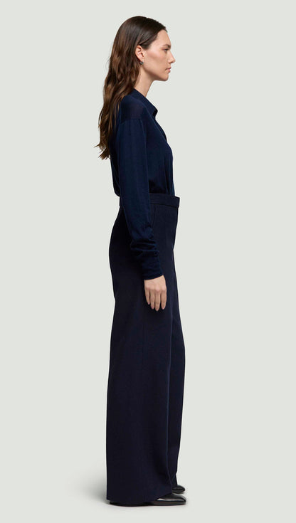 Wide Leg Trouser in Double-Faced Wool | Navy