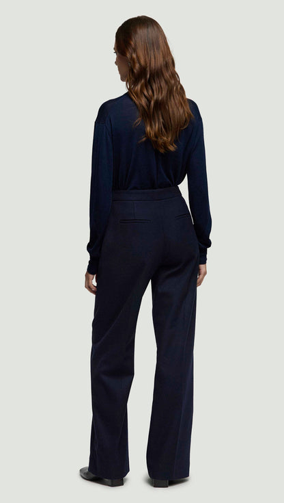 Wide Leg Trouser in Double-Faced Wool | Navy