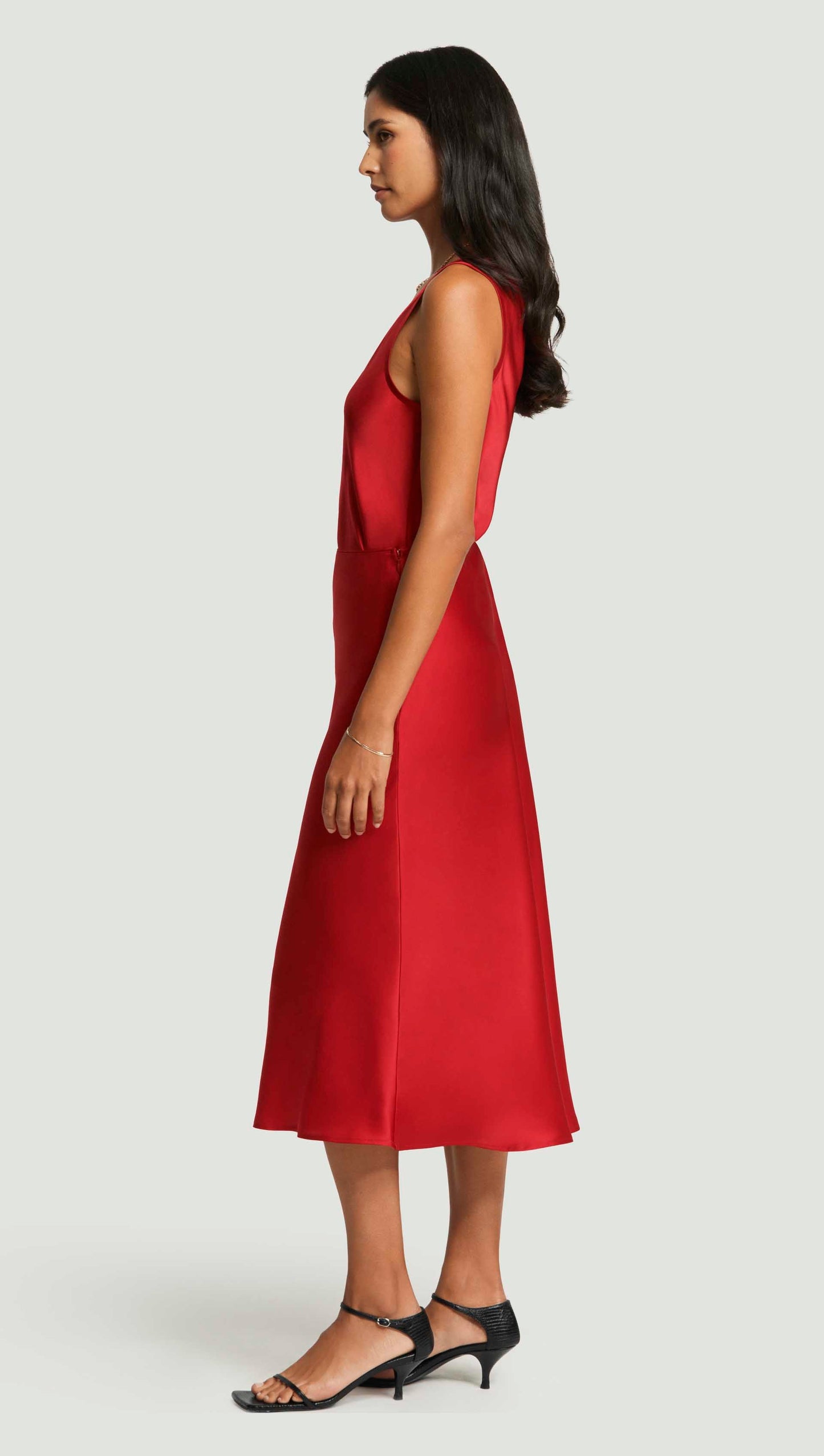 Bias Midi Skirt in Silk Charmeuse | Ruby Red