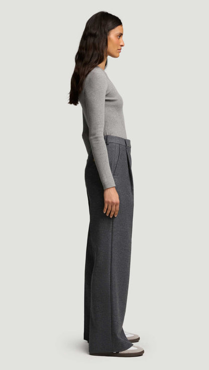 Single Pleat Trouser in Textured Wool | Grey Melange