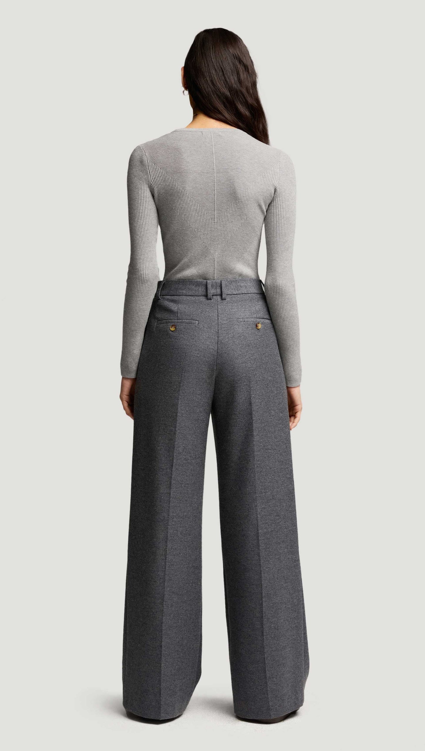 Single Pleat Trouser in Textured Wool | Grey Melange