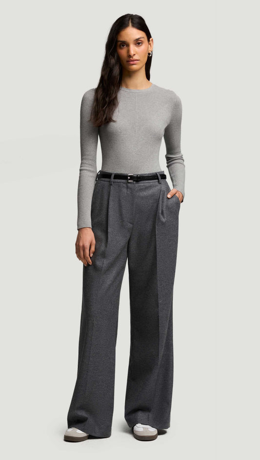Single Pleat Trouser in Textured Wool | Grey Melange