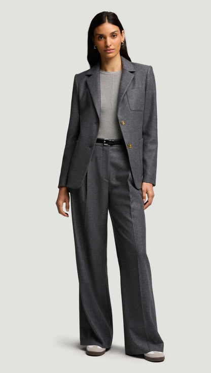Single Pleat Trouser in Textured Wool | Grey Melange