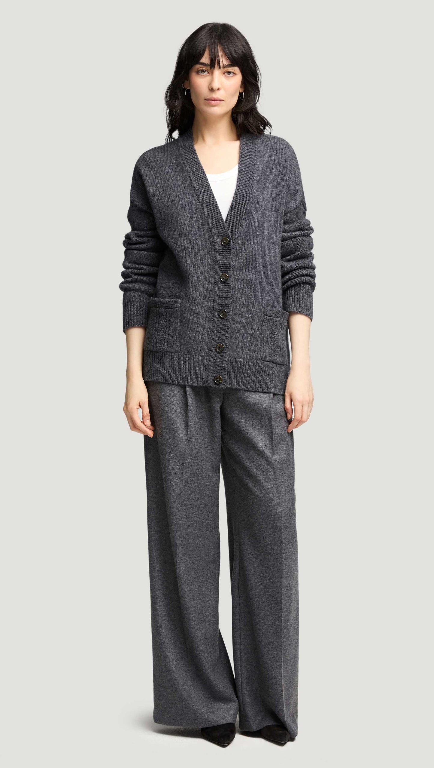 Single Pleat Trouser in Textured Wool | Grey Melange