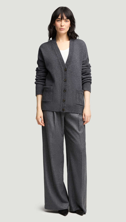 Single Pleat Trouser in Textured Wool | Grey Melange