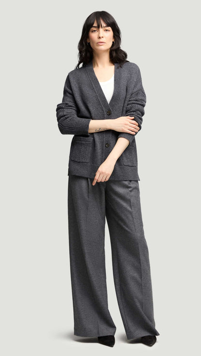 Single Pleat Trouser in Textured Wool | Grey Melange
