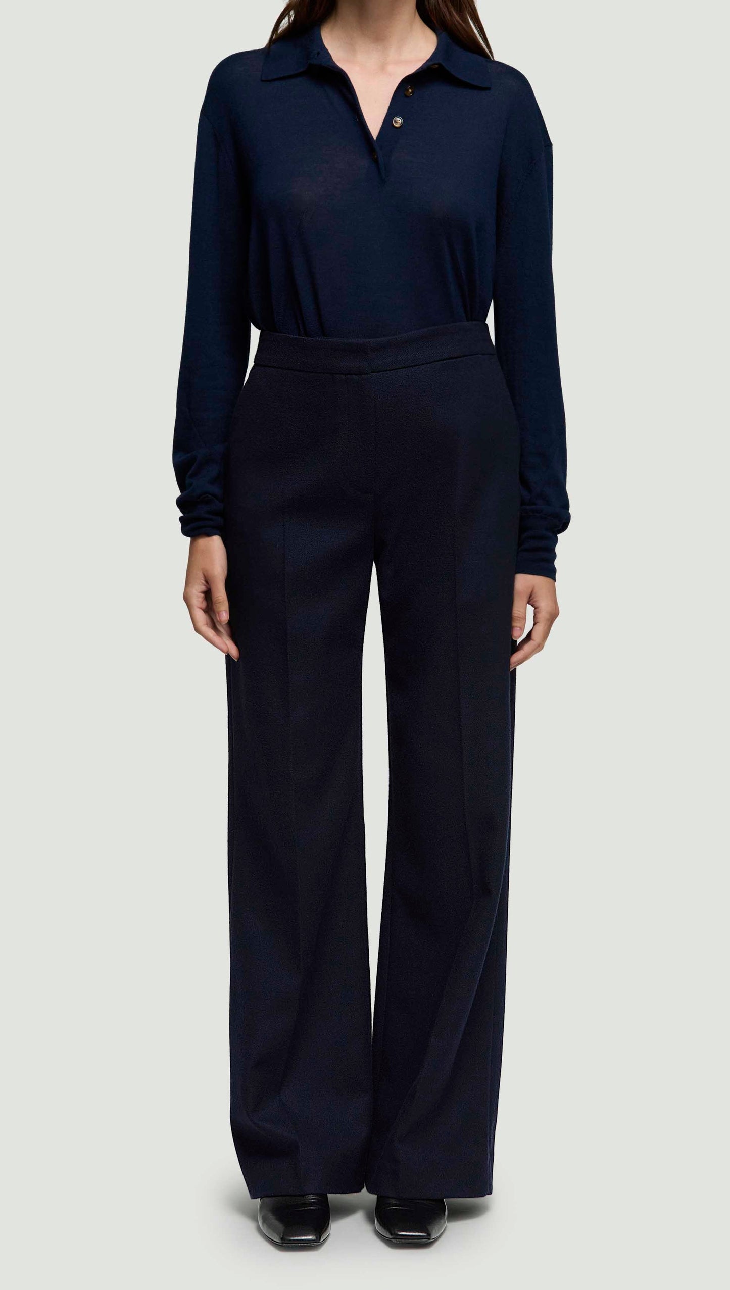 Wide Leg Trouser in Double-Faced Wool | Navy