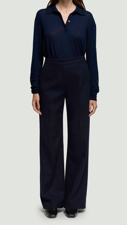 Wide Leg Trouser in Double-Faced Wool | Navy