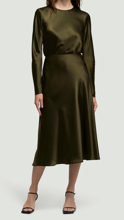 Bias Midi Skirt in Silk Charmeuse | Basil