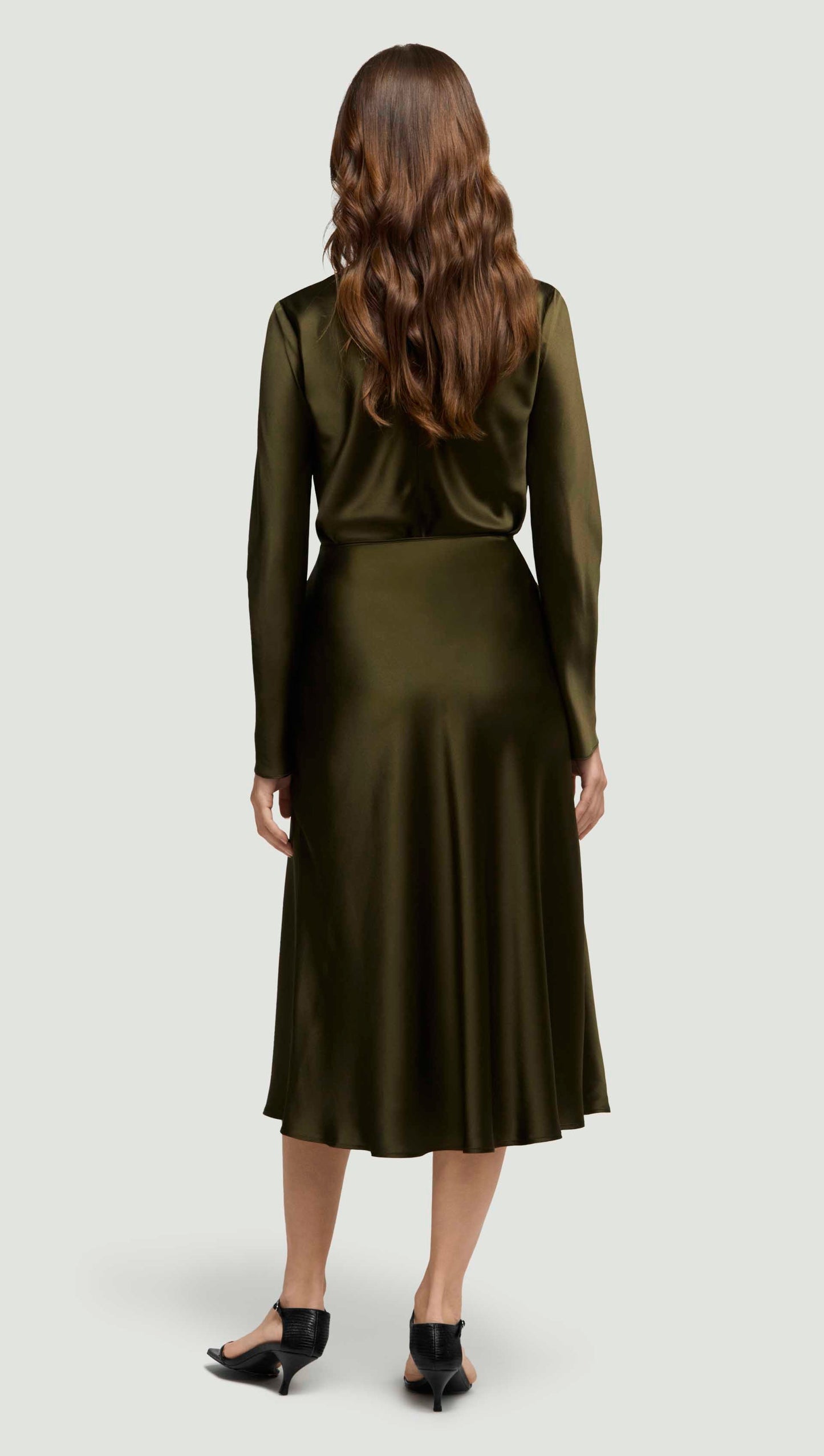 Bias Midi Skirt in Silk Charmeuse | Basil