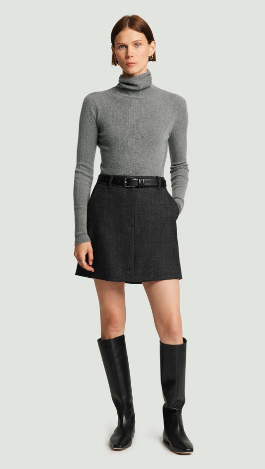 Mini Tailored Skirt in Tweed | Chocolate/Blue