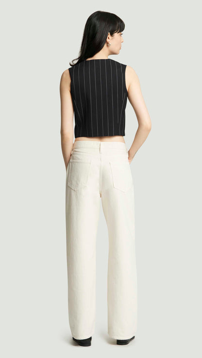 Shallow V-Neck Waistcoat in Stretch Wool | Navy Pinstripe