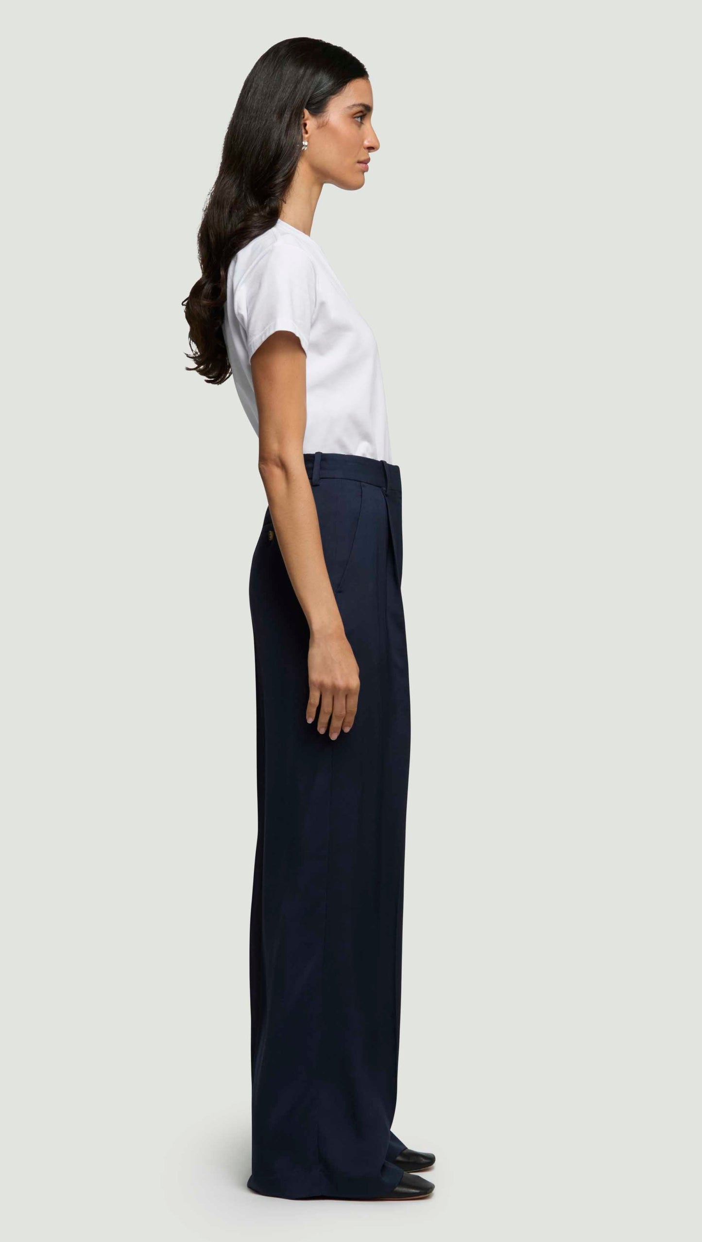 Single Pleat Trouser in Satin Twill | Navy