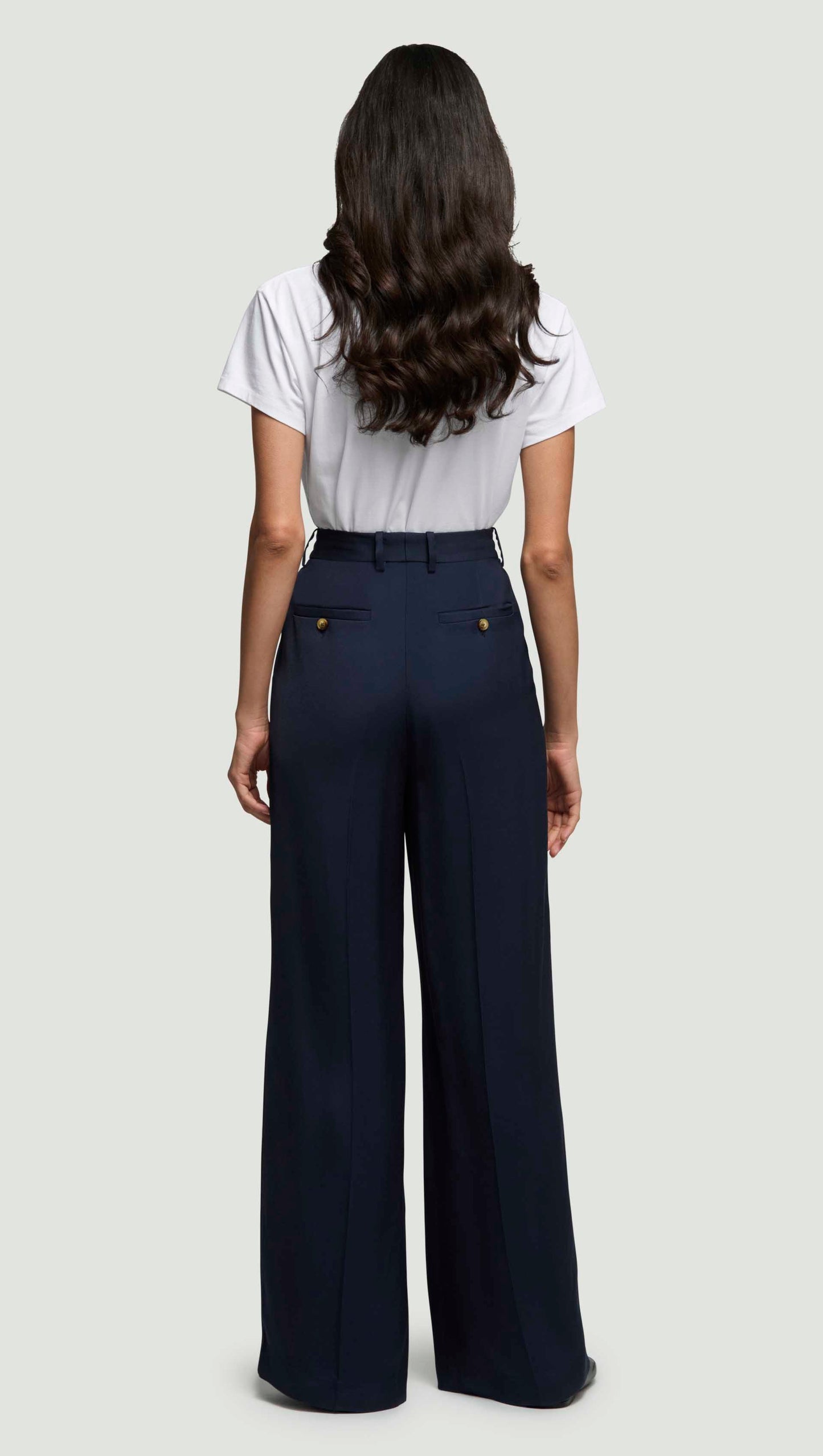 Single Pleat Trouser in Satin Twill | Navy