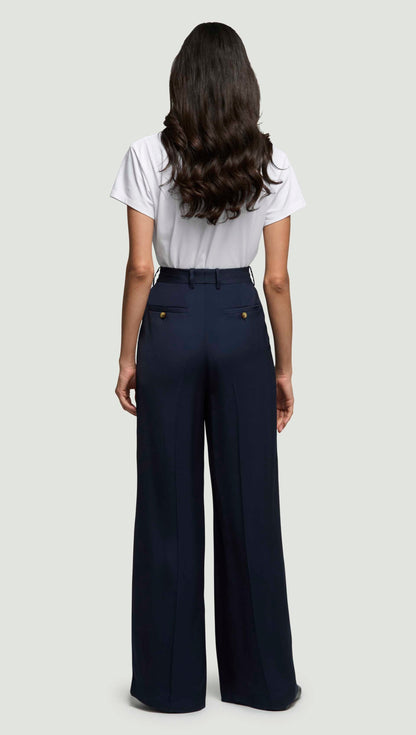 Single Pleat Trouser in Satin Twill | Navy