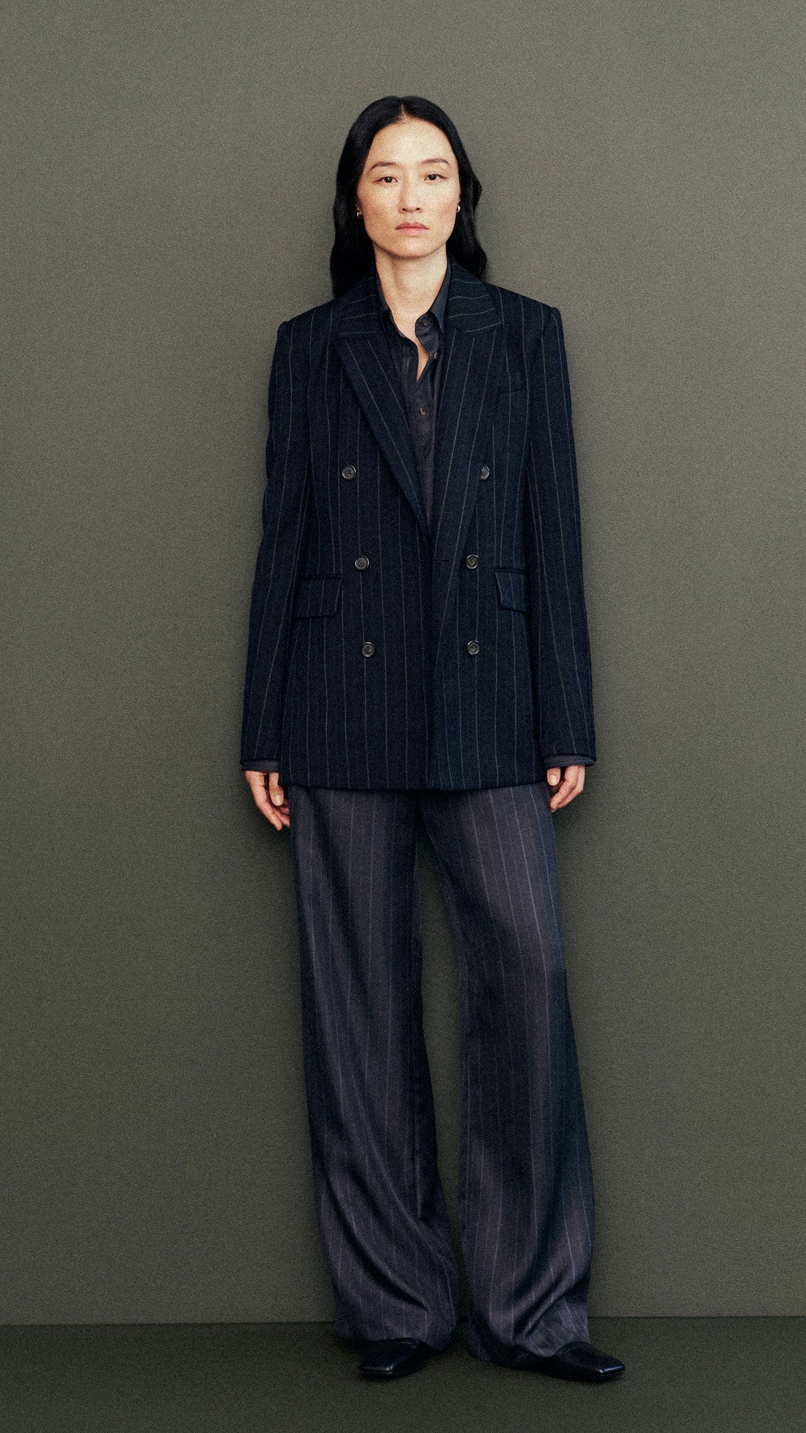 Pull-Up Pant in Silk Twill | Midnight Stripe